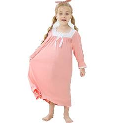 Flwydran Nachthemden Mädchen Langarm Weich Familien Schlafanzug Lang Nightdress Sleepwear (3-4 Jahre,110， Pink) von Flwydran