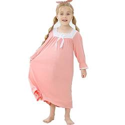 Flwydran Nachthemden Mädchen Langarm Weich Familien Schlafanzug Lang Nightdress Sleepwear (5-6 Jahre,120， Pink) von Flwydran