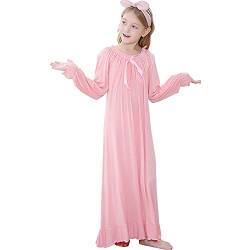 Flwydran Nachthemden Mädchen Langarm Weich Familien Schlafanzug Lang Nightdress Sleepwear (5-6 Jahre,120, Pink 2) von Flwydran