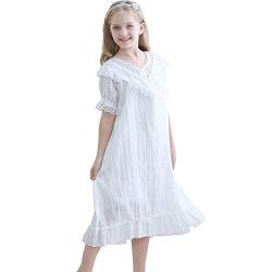 Flwydran Prinzessin Baumwolle Nachthemden für Mädchen Kinder Schlafanzüge für 3-12 Jahre von Flwydran
