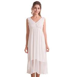 QLX Damen Kleid Nachthemd Schlafanzüge à„rmellos/Lang Absatz Dessous Baumwolle Reine Farbe, Weiß, L von Flwydran