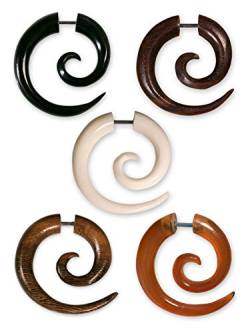 Fly Style 1 Paar Fake Piercing Spirale - Ohrring aus Horn, Knochen oder Holz mit Schraubverschluss, Materialwahl:Horn (Paar) von Fly Style