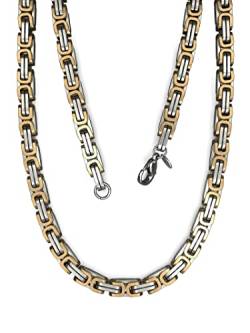 Fly Style Byzantiner Königskette Gold+Silber Edelstahl - Halskette Herren 18 Karat teil-vergoldete Kette - 5mm breit, 50cm lang von Fly Style