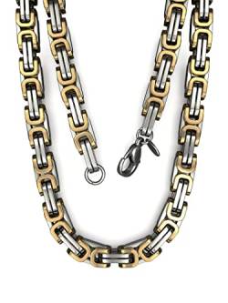 Fly Style Byzantiner Königskette Gold+Silber Edelstahl - Halskette Herren 18 Karat teil-vergoldete Kette - 6mm breit, 70cm lang von Fly Style