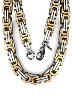 Fly Style Byzantiner Königskette Gold+Silber Edelstahl - Halskette Herren 18 Karat teil-vergoldete Kette - 9mm breit, 70cm lang von Fly Style