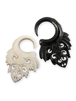 Fly Style Dehnschnecke Ohrhänger aus Horn oder Knochen - Blumen Tribal, Grösse:8 mm (Paar), Farbwahl:schwarz von Fly Style