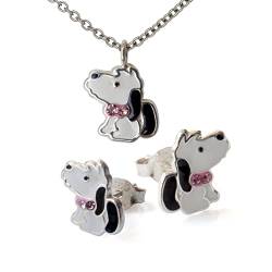 Fly Style Hund Schmuckset Silber 925 für Kinder - Mädchen Ohrringe/Damen - Ohrstecker und Halskettchen von Fly Style