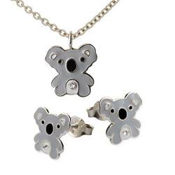 Fly Style Koala Ohrstecker für Kinder / Mädchen / Damen mit Kette Silber / Kinderschmuck Mädchen - Ohrstecker und Halskettchen in Schmuckschachtel von Fly Style