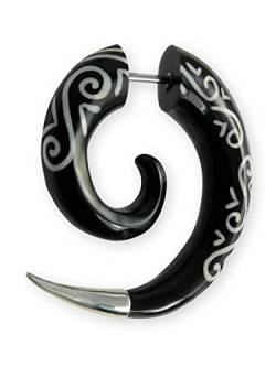 Fly Style Ohrringe Ohrhänger Fake Spirale aus Horn und 925 Silber - Natur Damen Schmuck, Auswahl:Paar von Fly Style