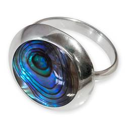 Fly Style Ring Silber 925 Damen, offener Ring größenverstellbar, 925 Silber Ring mit Muschel oder Stein Inlays, Farbwahl:Pauamuschel von Fly Style