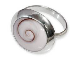 Fly Style Ring Silber 925 Damen, offener Ring größenverstellbar, 925 Silber Ring mit Muschel oder Stein Inlays, Farbwahl:Shivaauge von Fly Style