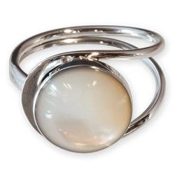 Fly Style Ring Silber 925 Damen, offener Ring größenverstellbar, 925 Silber Ring mit Muschel oder Stein Inlays, Farbwahl:helles Perlmutt von Fly Style