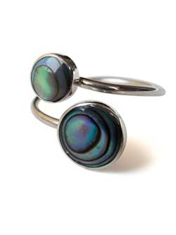 Fly Style Ring Silber 925 Damen, offener Ring größenverstellbar, 925 Silber Ring mit Stein oder Muschel, Ring Grösse:20.6 mm, Farbwahl:Abalone Muschel von Fly Style