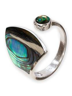 Fly Style Ring Silber 925 Damen, offener Ring größenverstellbar, 925 Silber Ring mit Stein oder Muschel Inlays, Farbwahl:Pauamuschel von Fly Style