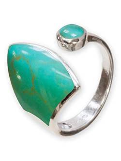 Fly Style Ring Silber 925 Damen, offener Ring größenverstellbar, 925 Silber Ring mit Stein oder Muschel Inlays, Farbwahl:grün von Fly Style