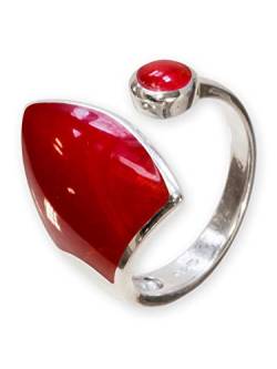 Fly Style Ring Silber 925 Damen, offener Ring größenverstellbar, 925 Silber Ring mit Stein oder Muschel Inlays, Farbwahl:rot von Fly Style