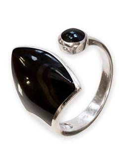 Fly Style Ring Silber 925 Damen, offener Ring größenverstellbar, 925 Silber Ring mit Stein oder Muschel Inlays, Farbwahl:schwarz von Fly Style