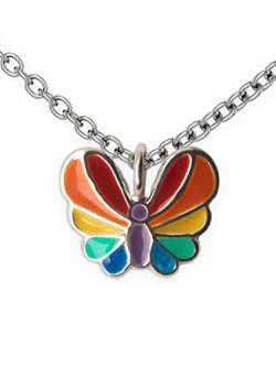Fly Style Schmetterling Regenbogen Anhänger für Kinder/Mädchen/Damen mit Kette Silber/Kinderschmuck Mädchen - Halskettchen von Fly Style