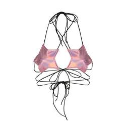 Flyrose Women Shiny Metallic Star Strappy Tube Top Halter Rave Wrap Around Bandeau Bra von FlyCC