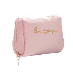 Flybloom Damen-Kosmetiktasche, Niedliche Samt-Kosmetiktasche, Make-Up-Tasche, Reißverschluss, Kulturbeutel, Geldbörse Für Reisen (Rosa) von Flybloom