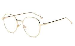 Unisex Metall Frame Retro Glasrahmen-Ebenenspiegel Dekobrille Klassisches Rund Rahmen Glasses Klare Linse Brille für Herren Damen von Flydo