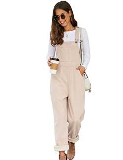 Flygo Cord-Overalls für Damen, lockere Passform, verstellbare Träger, lange Latzhose, weites Bein, Beige, Large von Flygo