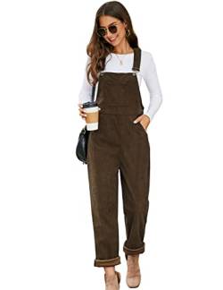 Flygo Cord-Overalls für Damen, lockere Passform, verstellbare Träger, lange Latzhose, weites Bein, Braun, Large von Flygo