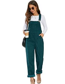 Flygo Cord-Overalls für Damen, lockere Passform, verstellbare Träger, lange Latzhose, weites Bein, Grün , Large von Flygo