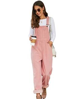 Flygo Cord-Overalls für Damen, lockere Passform, verstellbare Träger, lange Latzhose, weites Bein, Pink, Large von Flygo