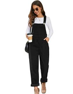 Flygo Cord-Overalls für Damen, lockere Passform, verstellbare Träger, lange Latzhose, weites Bein, Schwarz, Medium von Flygo