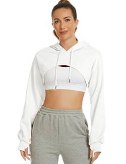 Flygo Crop Top Hoodies für Frauen Langarm Pullover Super Cropped Hoodie Sweatshirt Tops, 01 Weiß, S von Flygo