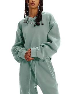 Flygo Damen-Sweat-Set, 2-teiliges Outfit, Pullover, Sweatshirt, Jogger, Trainingsanzug-Sets, 01 Bean Green, Medium von Flygo