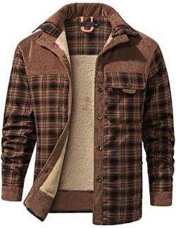 Flygo Herren Outdoor Casual Buck Camp Fleece Sherpa gefüttert Flanell Plaid Hemd Jacke, Rotkaffee, XL von Flygo