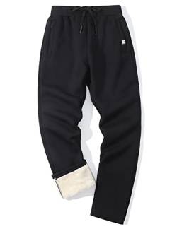 Flygo Herren Winter Warm Active Fleece Jogginghose Athletic Sherpa Gefüttert Sweatpants, 02 Schwarz (gerade), Groß von Flygo