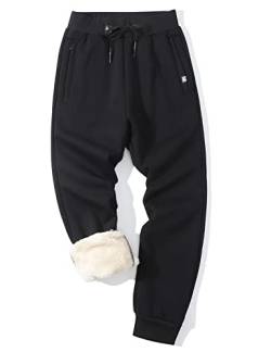 Flygo Herren Winter Warm Active Fleece Jogginghose Athletic Sherpa Gefüttert Sweatpants, schwarz, X-Groß von Flygo