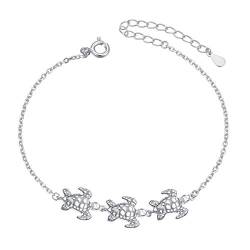 (Gesundheit und Langlebigkeit) S925 Sterling Silber Fußkettchen für Damen Frauen Tier Schildkröte Charme Einstellbare 9 10 11 Zoll Fuß Knöchel Armband Schmuck Geburtstagsgeschenk (Schildkröte 9+1") von Flyow