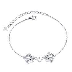 925 Sterling Silber Frosch Herz Armbänder für Damen Frauen Jugendliche Mädchen Einstellbare Tier Armband Schmuck 7 + 2 Zoll von Flyow
