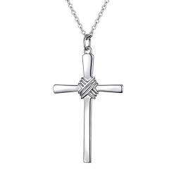 925 Sterling Silber Klassische Simpel Kreuz Kette Anhänger Schmuck Halskette für Herren Jungs Damen, 24 Zoll starke lange Kette von Flyow