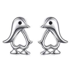 925 Sterling Silber Pinguin Ohrstecker Hypoallergene, Niedlich Tier Stecker Ohrringe Geschenk für Damen Mädchen (Pinguin) von Flyow