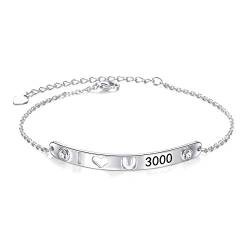 Echt 925 Sterling Silber Bar Armbänder mit Nachricht Ich Liebe Dich 3000 für Damen Mädchen Teens Eisen Fans Geschenke Familie Liebe Manschette Armband Freundschaft Mantra Schmuck (I Love You 3000) von Flyow