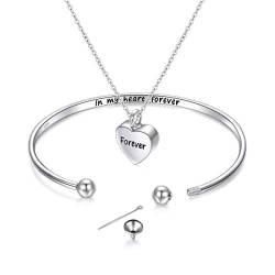 Feuerbestattung Schmuck 925 Sterling Silber Memorial Asche Andenken Urne Armbänder mit Herz Tropfen Anhänger Kette Eingraviert Forever in My Heart (Herz Armband mit Kette) von Flyow