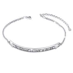 Flyow 925 Sterling Silber Schmuck Inspirierend Einstellbar Armband Gravierte She believed she could so she did, Link Bar Armreif Perfekt Geeignet als Geschenk für Frauen Damen von Flyow