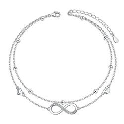 Flyow Fußkettchen für Damen Sterling Silber Geschichtetes Unendlichkeit Knöchel Armband Charm Verstellbare Sommer Strand Schmuck Geschenk für Damen Mädchen Sommertag von Flyow