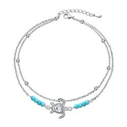 Flyow Turtle Anklets for Women 925 Sterling Silver Multilayer Charm Beads Sea Handmade Boho Anklet Adjustable Layered Satellite Beads Anklet for Women Girls von Flyow