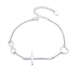 Inspiration Herz Armband Kreuz Armbänder für Mädchen Damen 925 Sterling Silber Infinity Glaube Hoffnung Liebe Religiöse Klassische Armkette, Einstellbare Kette 7 + 2 Zoll (Glaube Hoffnung Liebe) von Flyow