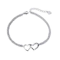 Inspiration Ich liebe dich Herz Armband Geschichtet Armbänder Damen 925 Sterling Silber Teenager Mädchen Klassische Armkette, Einstellbare Kette 7 + 2 Zoll (Ich Liebe Dich) von Flyow