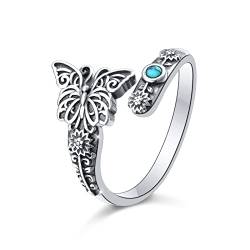 Löffel Ring für Frauen 925 Sterling Silber oxidierte Löffel Ring Einstellbarer Ring Schmetterling Türkis Löffel Ring Schmuck Geschenke für Frauen von Flyow