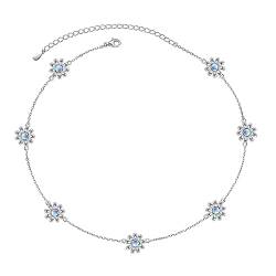 S925 Sterling Silber Gänseblümchen Blume Mondstein Halskette Kurze zierliche Anhänger Halskette Schmuck für Frauen Mädchen von Flyow