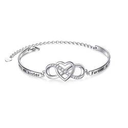 Sterling Silber Always My Sister, Forever My friend Inspirierend Verstellbar Unendlichkeit Armband Freundschaftsschmuck für Damen Frauen Mädchen Schwester Mutter Tochter (Sister Heart Infinity) von Flyow