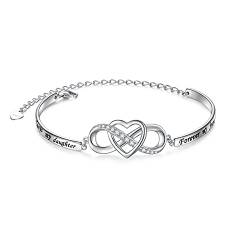 Tochtergeschenke 925 Sterling Silber Infinity Liebesherz Armband mit Inspirierender Botschaft für Tochter, Verstellbare Armbänder Tochterschmuck für Frauen Mädchen Geburtstagsgeschenke von Flyow